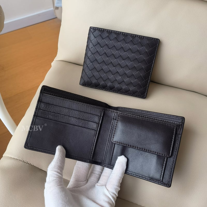 MCBV tikra oda, rankų austas vyriška trumpa piniginė su monetų kišene ir kortų laikikliu