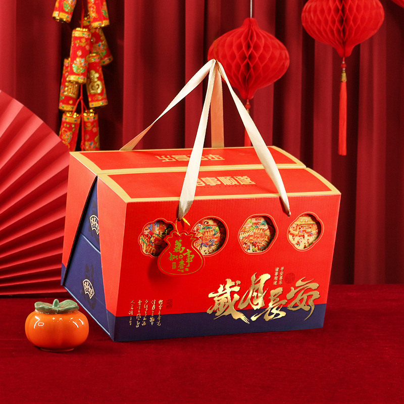 Jaungada dāvanu kastīte – gofrēts kartons; izcelsme Hengyang, Hunan; zīmols Xiangheng; karstais nospiedums; ķīniešu stils