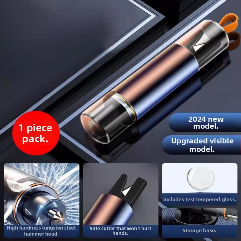 Automobilio avarinė priemonė: saugos plaktukas stiklo skilimui, 3-in-1 peilis, nešiojamas su laikinu parkavimo ženklu, PVC