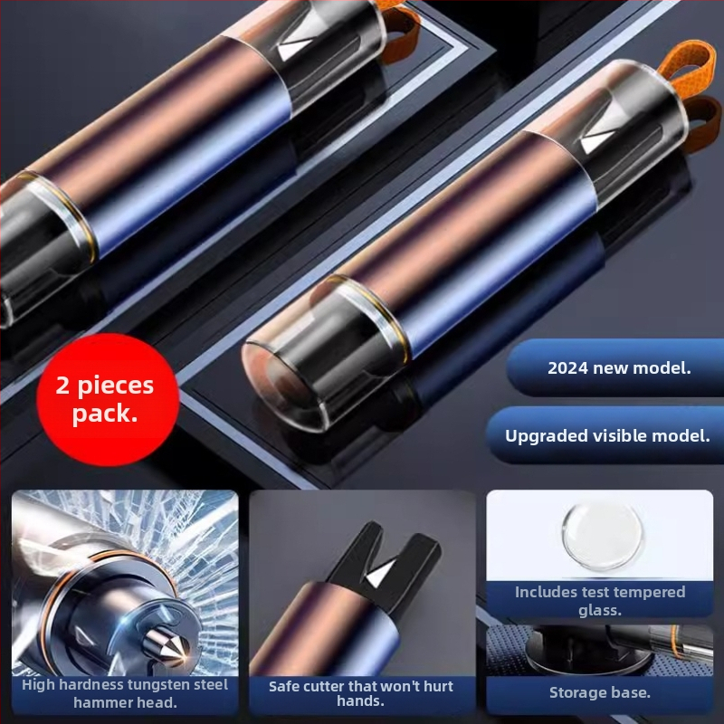 Automobilio avarinė priemonė: saugos plaktukas stiklo skilimui, 3-in-1 peilis, nešiojamas su laikinu parkavimo ženklu, PVC