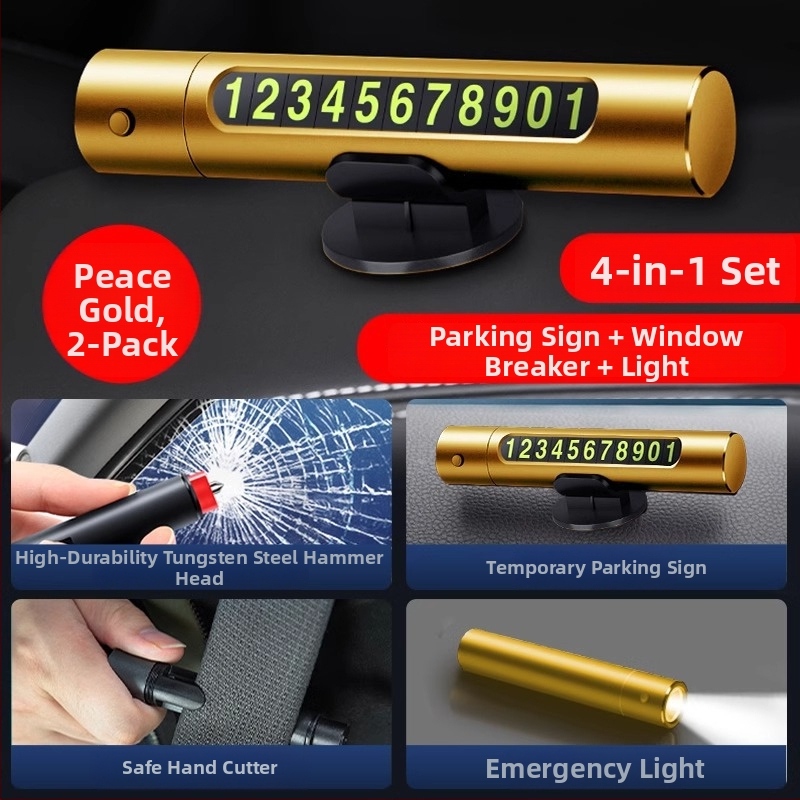 Automobilio avarinė priemonė: saugos plaktukas stiklo skilimui, 3-in-1 peilis, nešiojamas su laikinu parkavimo ženklu, PVC