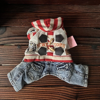 Denim kostim za psa s dizajnom medvjedića, jesen-zima, zatvaranje na gumbe, odjeća za četveronožne pse (Materijal: Denim; Sezona: Jesen-zima; Dizajn: Medvjedić; Zatvaranje: Gumbi; Kategorija: Odjeća za četveronožne pse)
