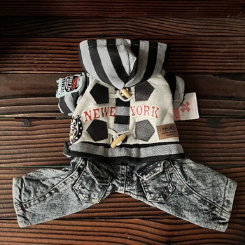 Denim kostim za psa s dizajnom medvjedića, jesen-zima, zatvaranje na gumbe, odjeća za četveronožne pse (Materijal: Denim; Sezona: Jesen-zima; Dizajn: Medvjedić; Zatvaranje: Gumbi; Kategorija: Odjeća za četveronožne pse)