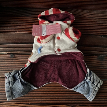 Denim kostim za psa s dizajnom medvjedića, jesen-zima, zatvaranje na gumbe, odjeća za četveronožne pse (Materijal: Denim; Sezona: Jesen-zima; Dizajn: Medvjedić; Zatvaranje: Gumbi; Kategorija: Odjeća za četveronožne pse)