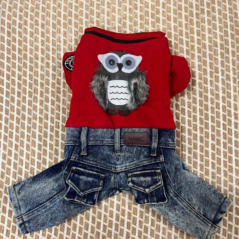 Denim kostim za psa s dizajnom medvjedića, jesen-zima, zatvaranje na gumbe, odjeća za četveronožne pse (Materijal: Denim; Sezona: Jesen-zima; Dizajn: Medvjedić; Zatvaranje: Gumbi; Kategorija: Odjeća za četveronožne pse)