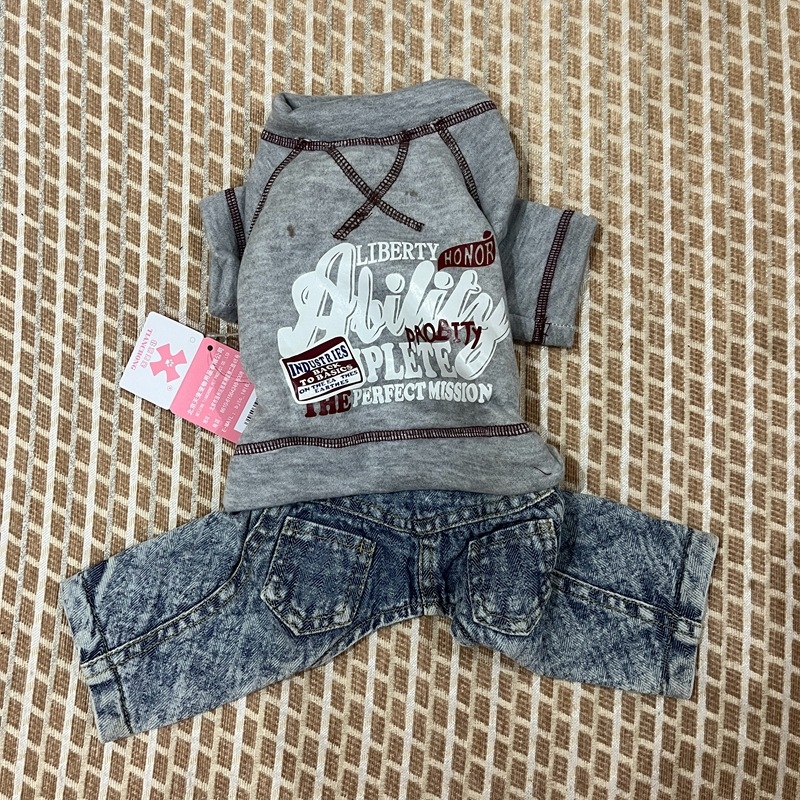 Denim kostim za psa s dizajnom medvjedića, jesen-zima, zatvaranje na gumbe, odjeća za četveronožne pse (Materijal: Denim; Sezona: Jesen-zima; Dizajn: Medvjedić; Zatvaranje: Gumbi; Kategorija: Odjeća za četveronožne pse)