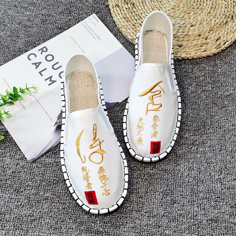 Medvilnės viršutinė dalis loafers, apvali nosis, guminis pada, kanapių įdėklas, rudens stilius