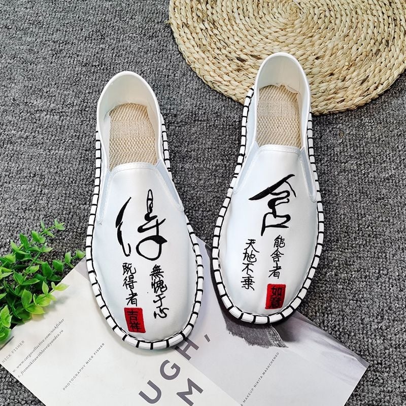 Medvilnės viršutinė dalis loafers, apvali nosis, guminis pada, kanapių įdėklas, rudens stilius