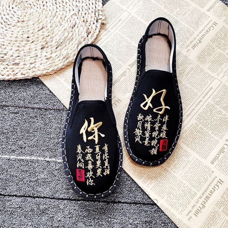 Medvilnės viršutinė dalis loafers, apvali nosis, guminis pada, kanapių įdėklas, rudens stilius