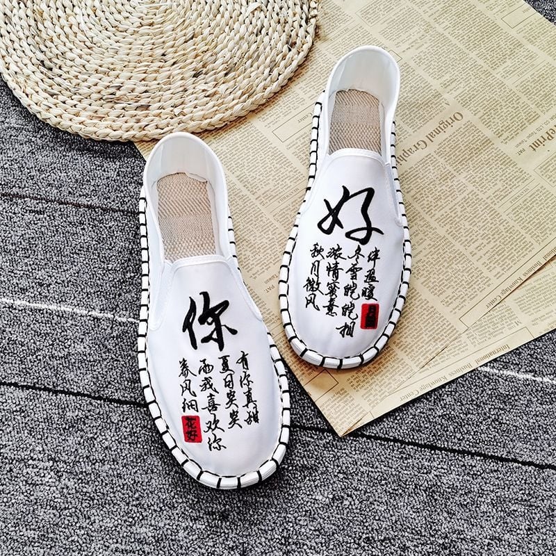 Medvilnės viršutinė dalis loafers, apvali nosis, guminis pada, kanapių įdėklas, rudens stilius