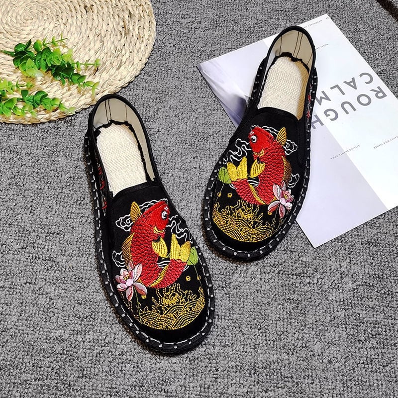 Medvilnės viršutinė dalis loafers, apvali nosis, guminis pada, kanapių įdėklas, rudens stilius