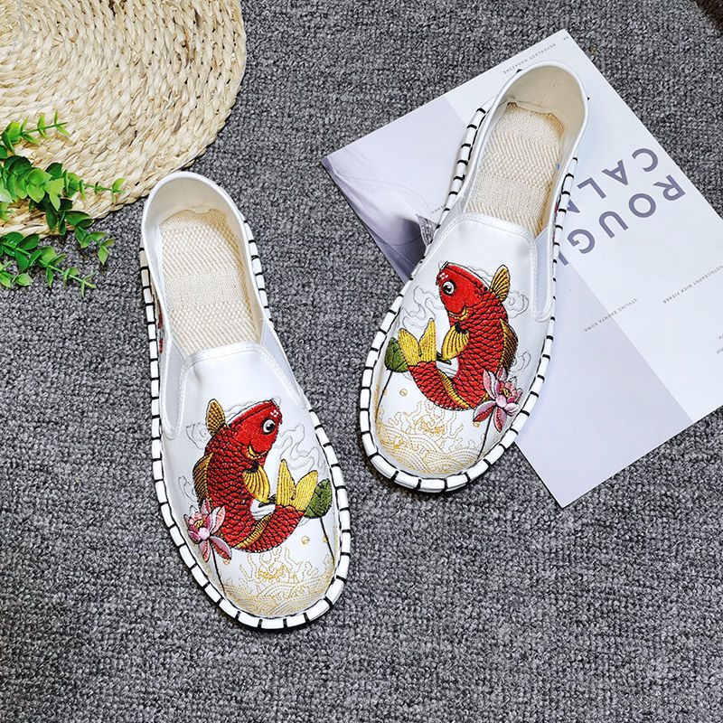 Medvilnės viršutinė dalis loafers, apvali nosis, guminis pada, kanapių įdėklas, rudens stilius