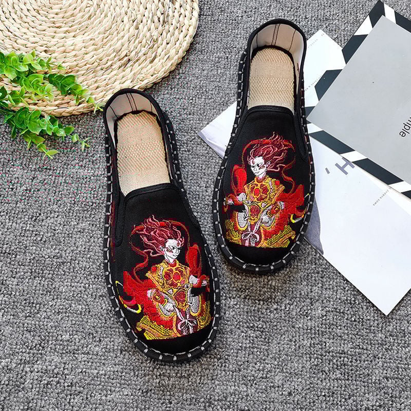 Medvilnės viršutinė dalis loafers, apvali nosis, guminis pada, kanapių įdėklas, rudens stilius