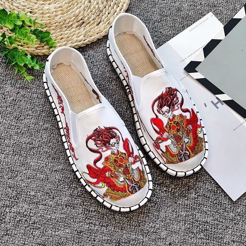 Medvilnės viršutinė dalis loafers, apvali nosis, guminis pada, kanapių įdėklas, rudens stilius