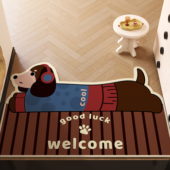 Covoraș de intrare din PVC cu design de câine desen animat, dreptunghiular, lavabil, personalizabil