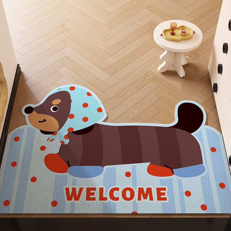 Covoraș de intrare din PVC cu design de câine desen animat, dreptunghiular, lavabil, personalizabil