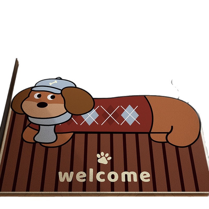 Covoraș de intrare din PVC cu design de câine desen animat, dreptunghiular, lavabil, personalizabil
