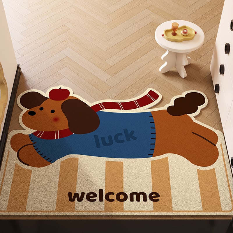 Covoraș de intrare din PVC cu design de câine desen animat, dreptunghiular, lavabil, personalizabil