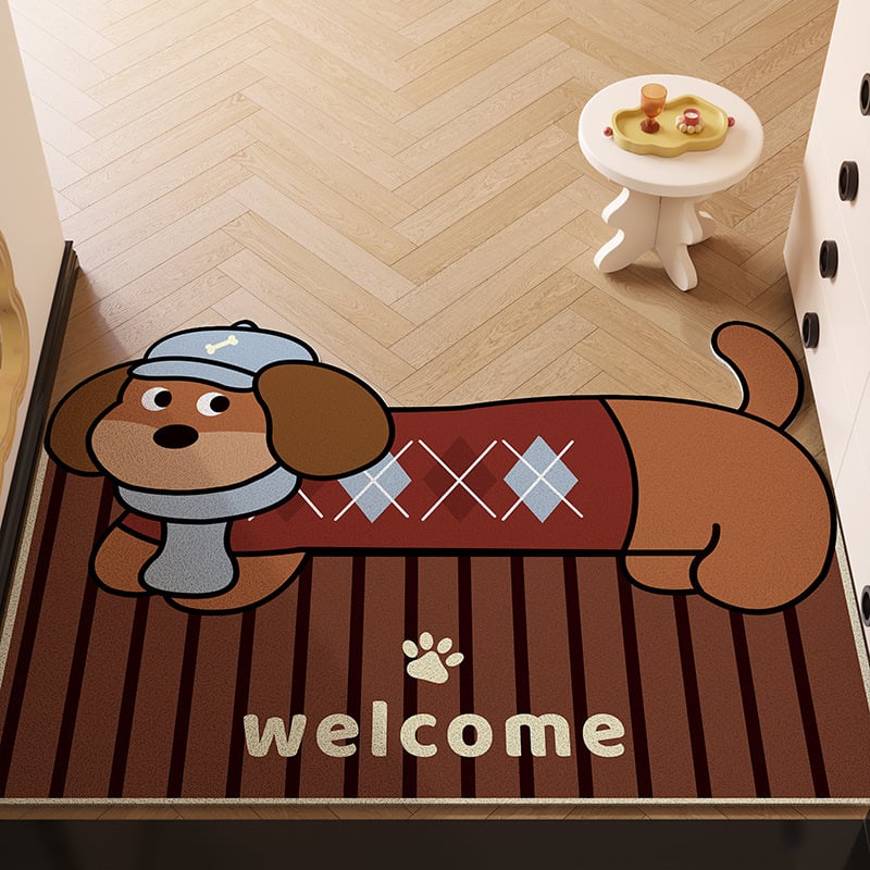 Covoraș de intrare din PVC cu design de câine desen animat, dreptunghiular, lavabil, personalizabil