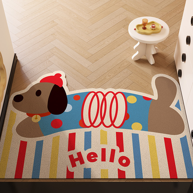 Covoraș de intrare din PVC cu design de câine desen animat, dreptunghiular, lavabil, personalizabil