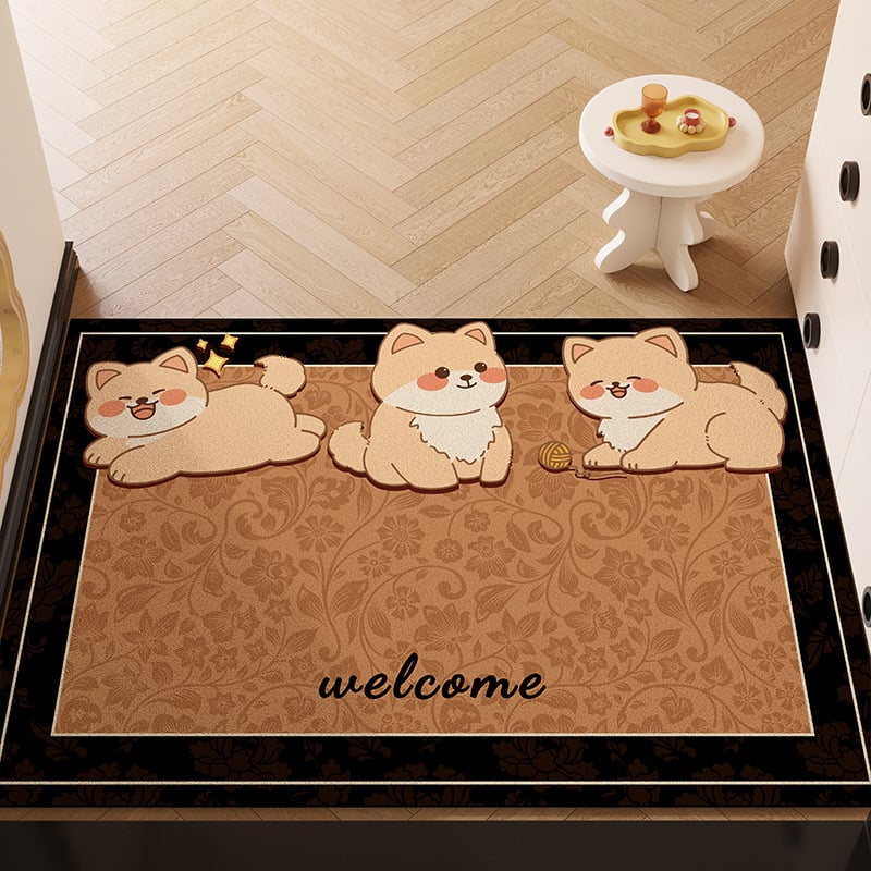 Covoraș de intrare din PVC cu design de câine desen animat, dreptunghiular, lavabil, personalizabil