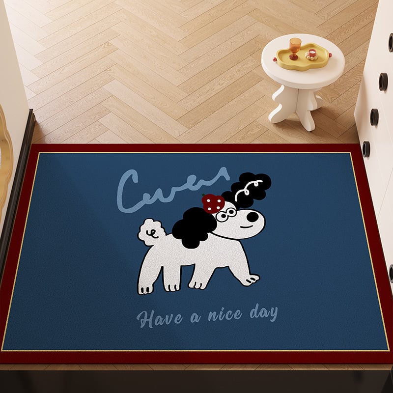 Covoraș de intrare din PVC cu design de câine desen animat, dreptunghiular, lavabil, personalizabil