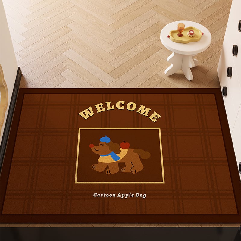 Covoraș de intrare din PVC cu design de câine desen animat, dreptunghiular, lavabil, personalizabil