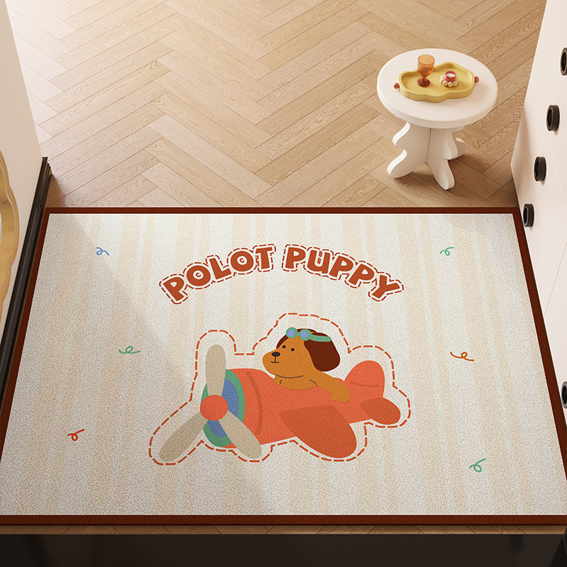 Covoraș de intrare din PVC cu design de câine desen animat, dreptunghiular, lavabil, personalizabil