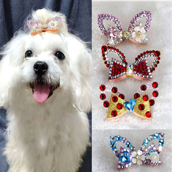 Clip de păr pentru câini, handmade, cu cristale, din plastic, design broscuță