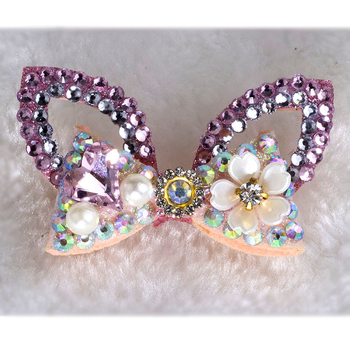 Clip de păr pentru câini, handmade, cu cristale, din plastic, design broscuță