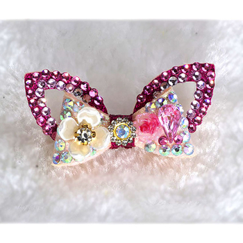 Clip de păr pentru câini, handmade, cu cristale, din plastic, design broscuță