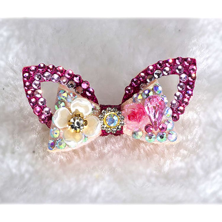 Clip de păr pentru câini, handmade, cu cristale, din plastic, design broscuță