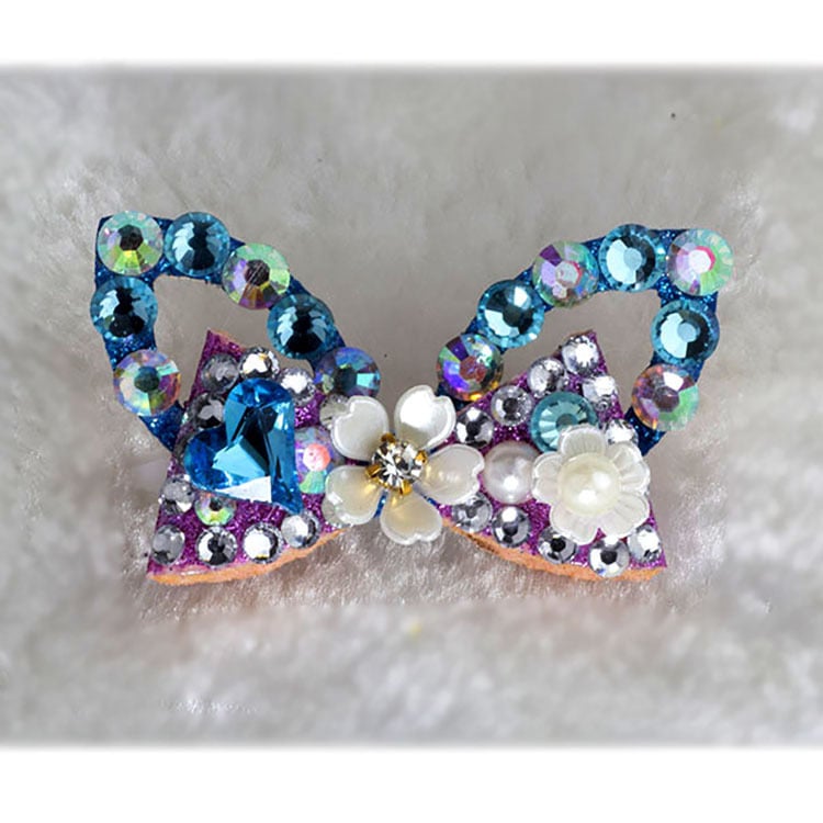 Clip de păr pentru câini, handmade, cu cristale, din plastic, design broscuță