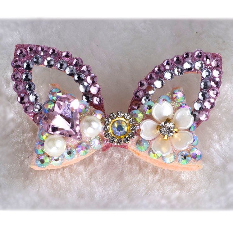 Clip de păr pentru câini, handmade, cu cristale, din plastic, design broscuță