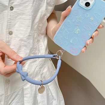 Каишка за мобилен телефон от силикон с панделка във формата на лък — силиконов материал, метална катарама, метален елемент на висулката
