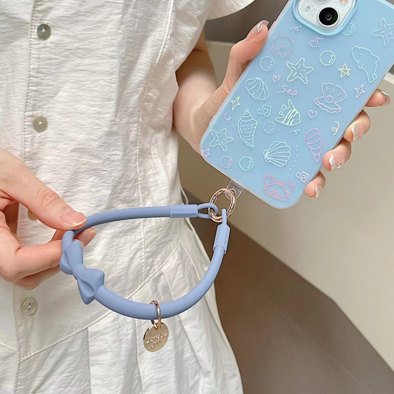 Каишка за мобилен телефон от силикон с панделка във формата на лък — силиконов материал, метална катарама, метален елемент на висулката