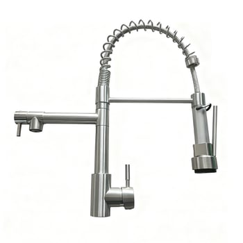 Kuhinjski faucet s toplom i hladnom vodom, američkog stila, rotirajući dvostruki izlaz, zaštita od prskanja, od nehrđajućeg čelika (model THCL-1; promjer ulaza/izlaza 20 mm; promjer sjedala ventila 50 mm; keramički disk ventila; uspravna montaža)