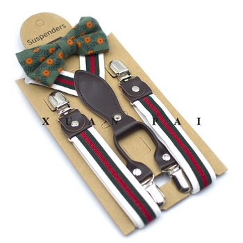 Bretele pentru copii, în dungi, cruce la spate, elastice, reglabile, 4 clipsuri