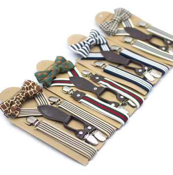 Bretele pentru copii, în dungi, cruce la spate, elastice, reglabile, 4 clipsuri