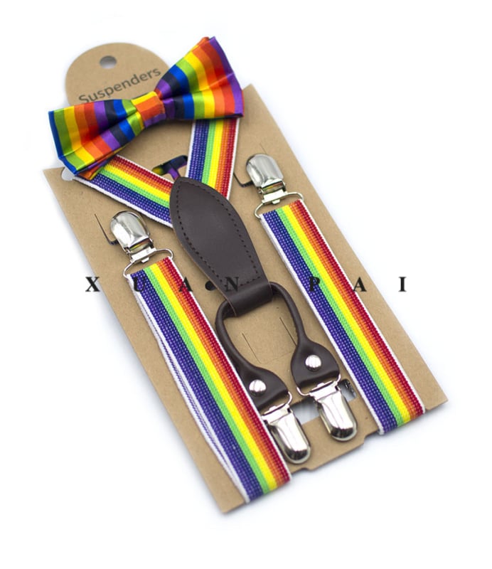 Bretele pentru copii, în dungi, cruce la spate, elastice, reglabile, 4 clipsuri