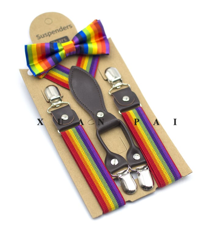 Bretele pentru copii, în dungi, cruce la spate, elastice, reglabile, 4 clipsuri