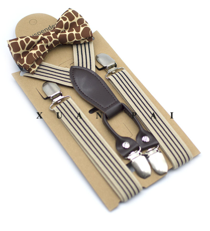 Bretele pentru copii, în dungi, cruce la spate, elastice, reglabile, 4 clipsuri