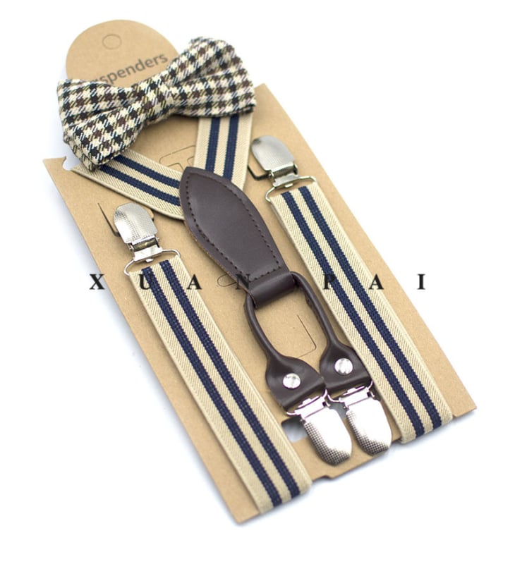 Bretele pentru copii, în dungi, cruce la spate, elastice, reglabile, 4 clipsuri