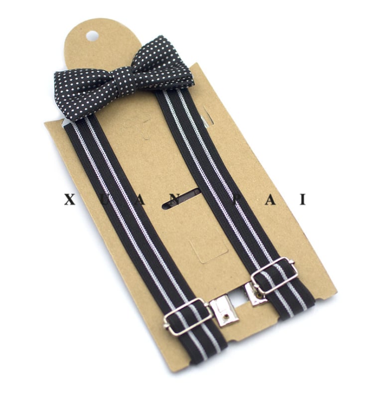 Bretele pentru copii, în dungi, cruce la spate, elastice, reglabile, 4 clipsuri