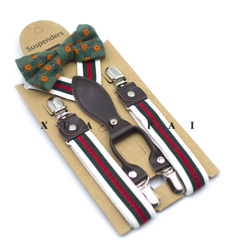 Bretele pentru copii, în dungi, cruce la spate, elastice, reglabile, 4 clipsuri