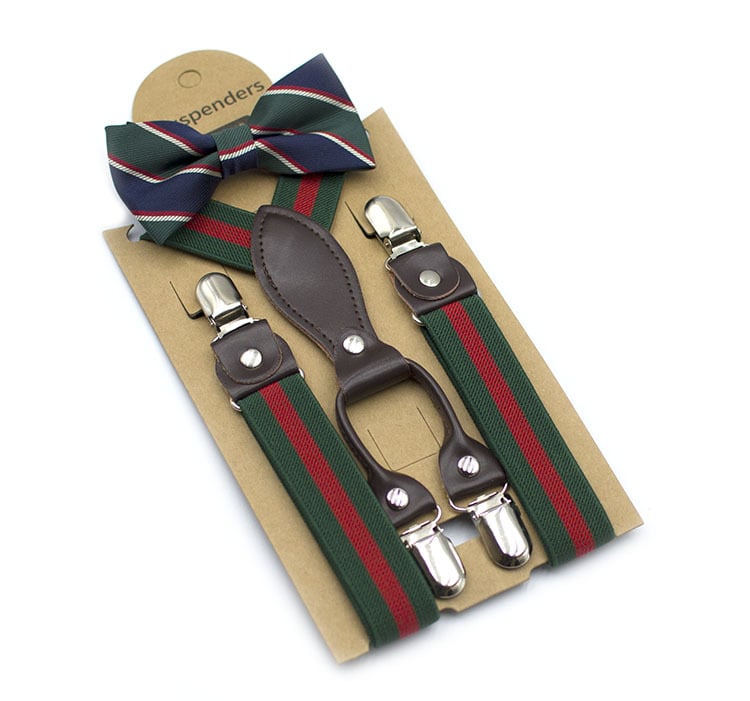 Bretele pentru copii, în dungi, cruce la spate, elastice, reglabile, 4 clipsuri