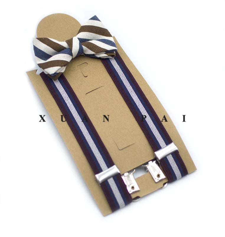 Bretele pentru copii, în dungi, cruce la spate, elastice, reglabile, 4 clipsuri