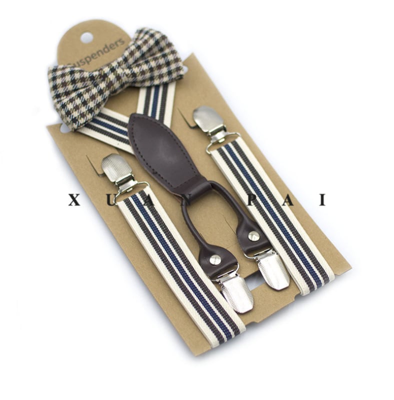 Bretele pentru copii, în dungi, cruce la spate, elastice, reglabile, 4 clipsuri