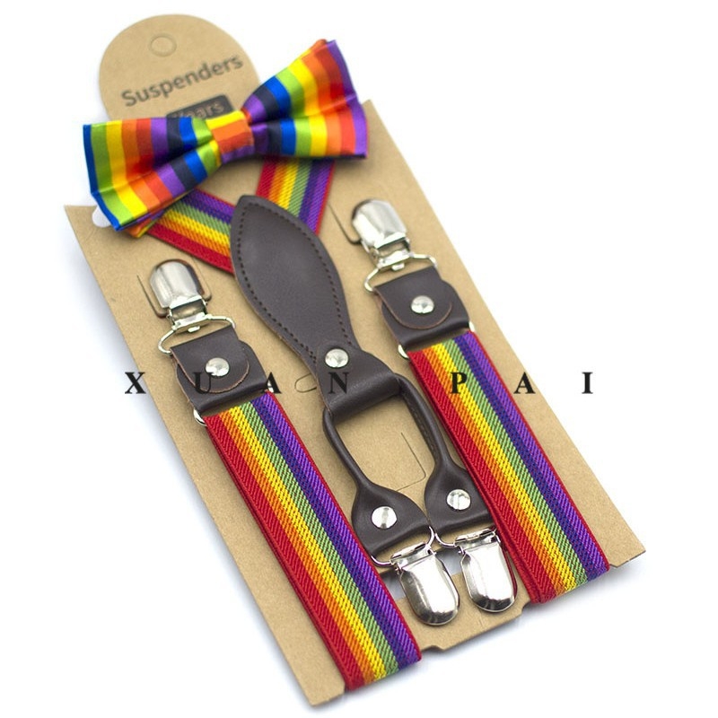 Bretele pentru copii, în dungi, cruce la spate, elastice, reglabile, 4 clipsuri