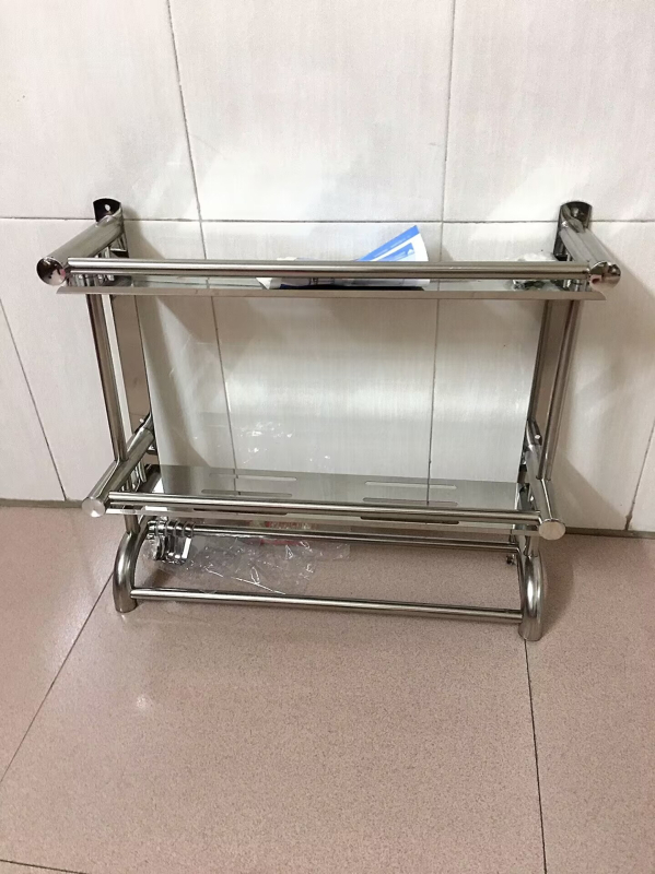 Ράγα πετσετών από ανοξείδωτο χάλυβα 304, χωρίς διάτρηση, 2 επίπεδα, μπάνιο, μέγιστο φορτίο 60 kg